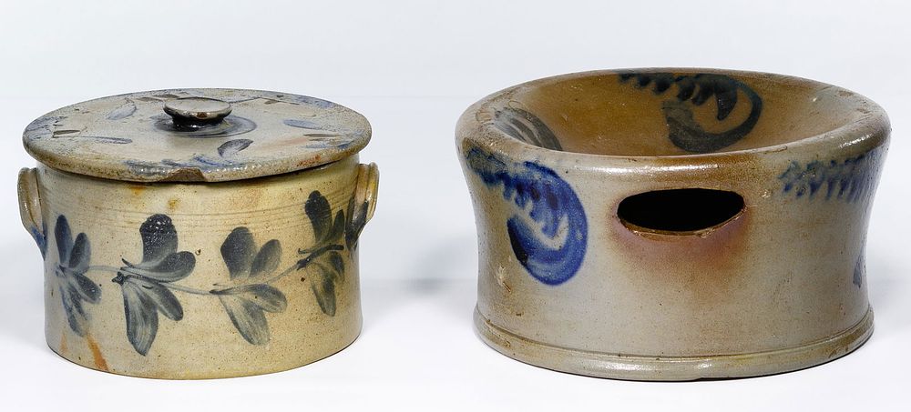 Lot 677: Stoneware Spittoon and Lidded Crock