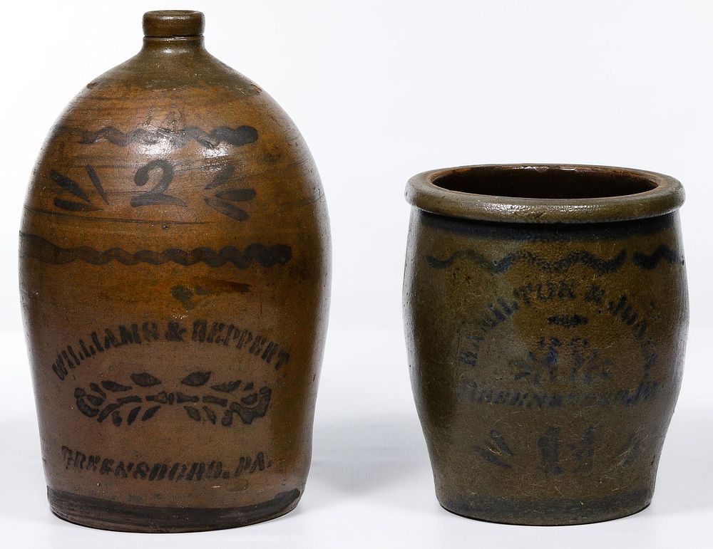Lot 680: William & Reppert Stoneware Jug and Jar