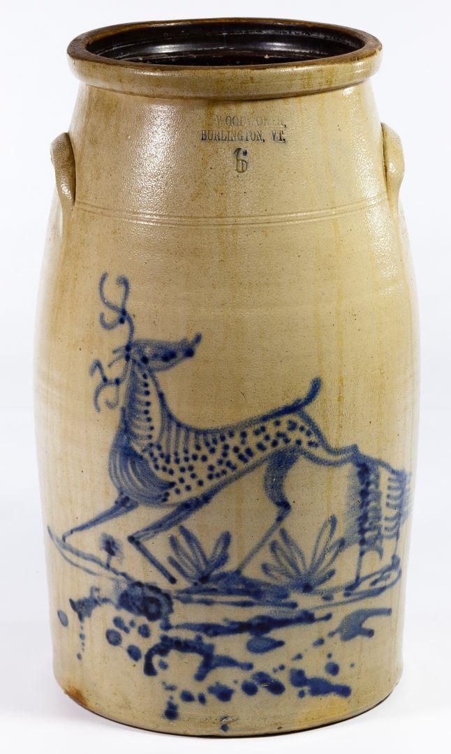 Lot 681: Woodworth Stoneware Butter Churn