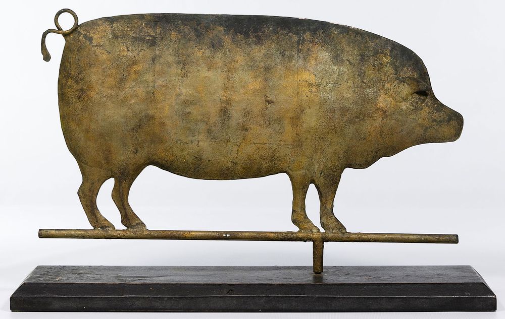 Lot 694: Folk Art Piglet Form Weathervane Topper