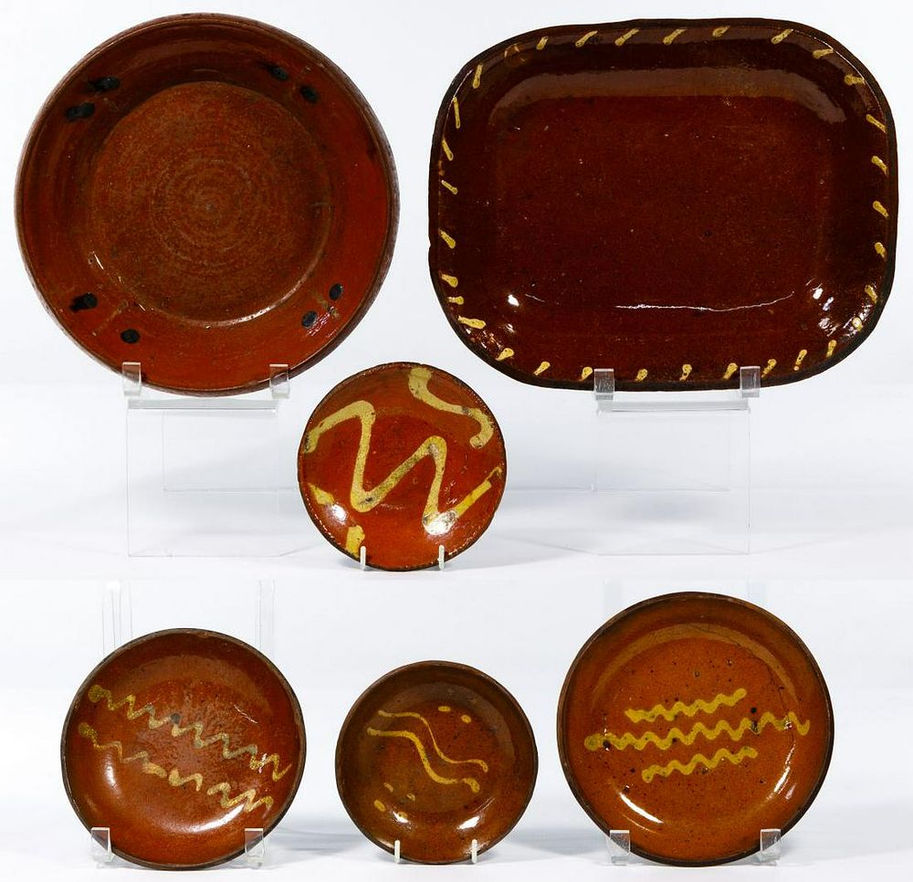 Lot 708: Redware Slip Decorated Bowl Assortment