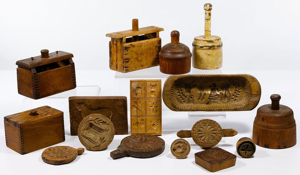 Lot 729: Wood Butter Stamp and Press Assortment