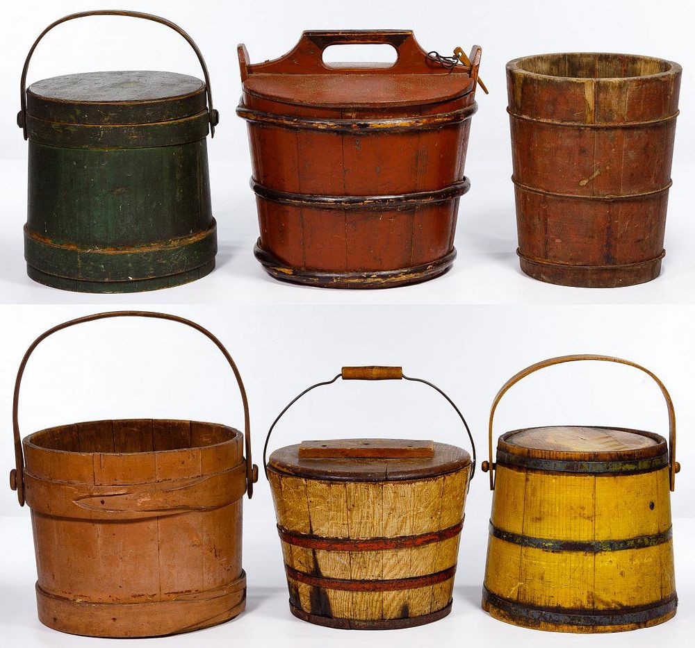 Lot 754: Primitive Painted Wood Bucket Assortment