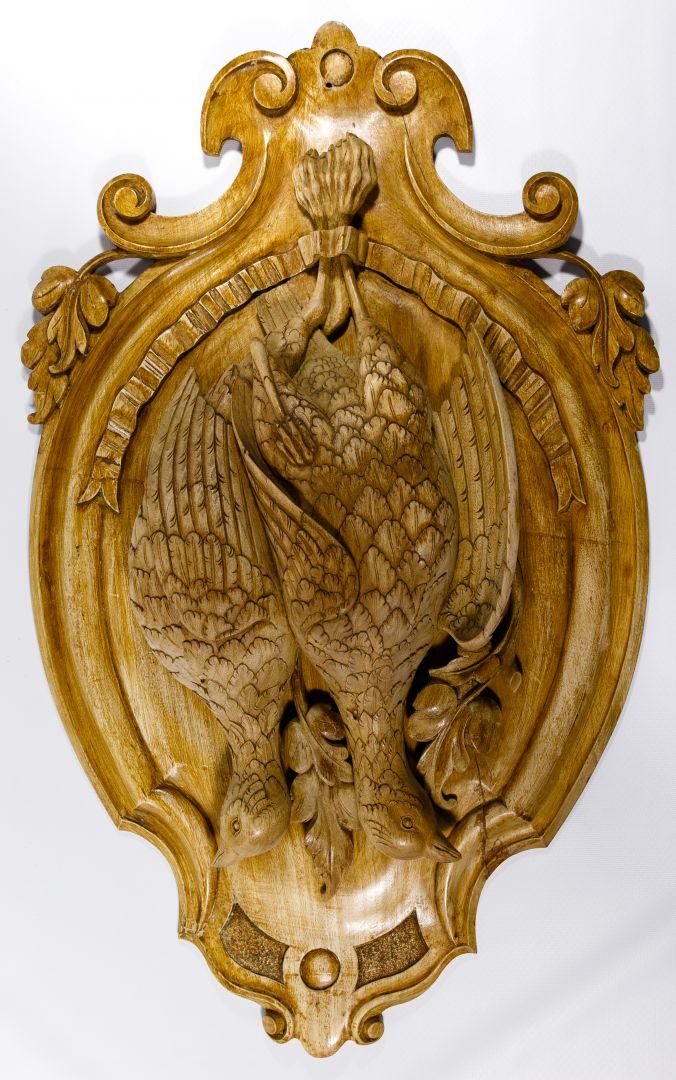 Lot 769: Hunting Carved Wood Wall Plaque