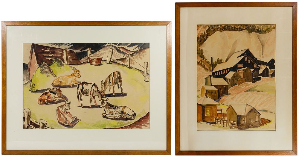 Lot 155: Hoar (American, 20th Century) Watercolors on Paper