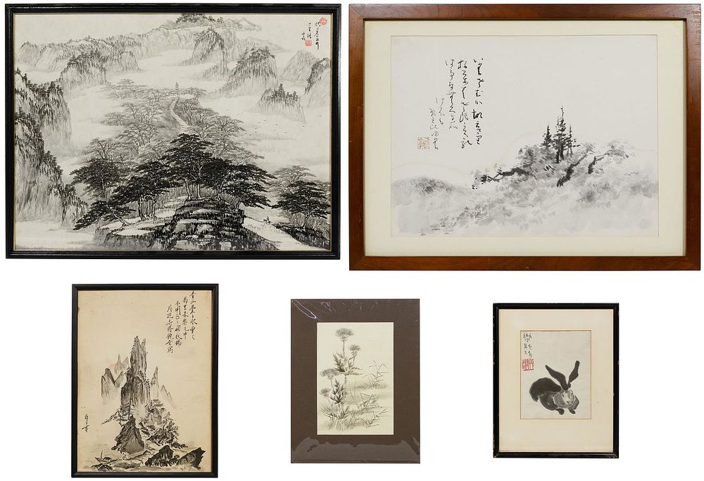 Lot 195: Asian Watercolor and Ink Drawings
