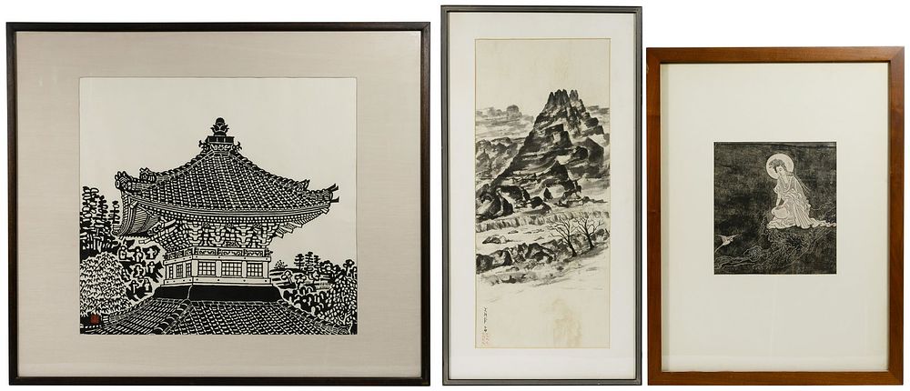 Lot 196: Asian Woodblock Print and Ink Drawing Assortment