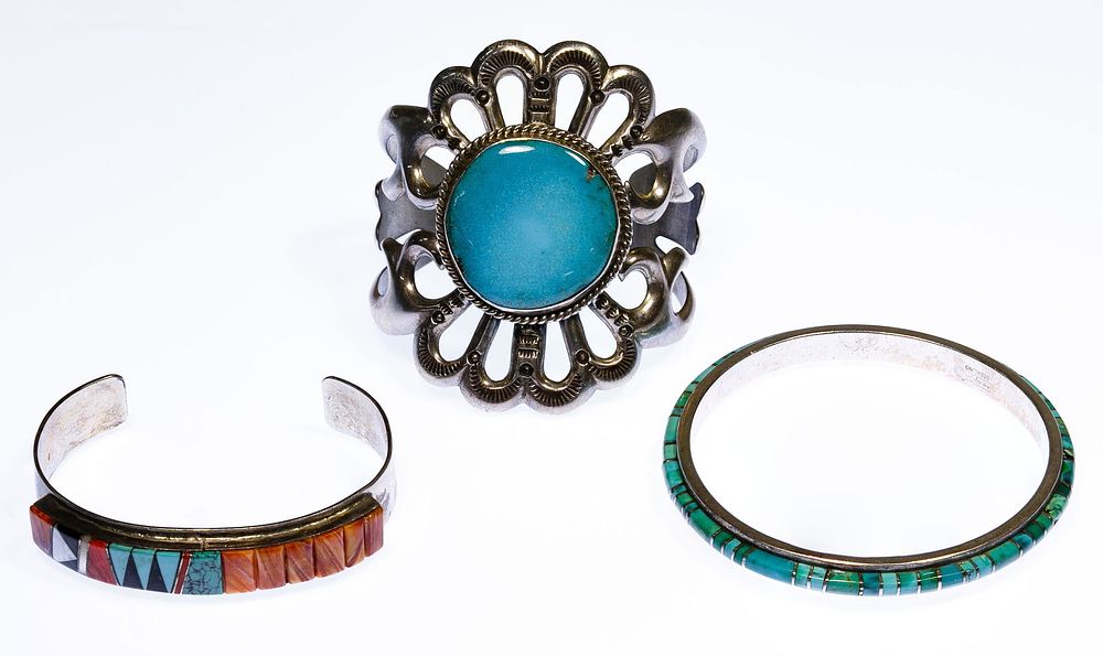 Lot 324: Native American Signed Sterling Silver Bracelet