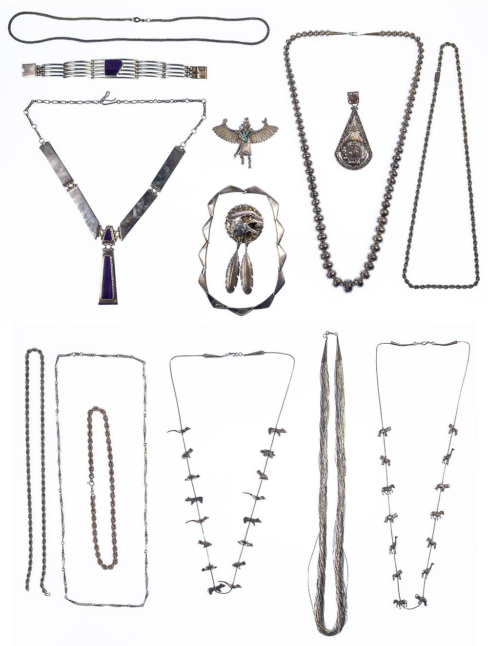 Lot 334: Native American Sterling Silver Necklace and Bracelet