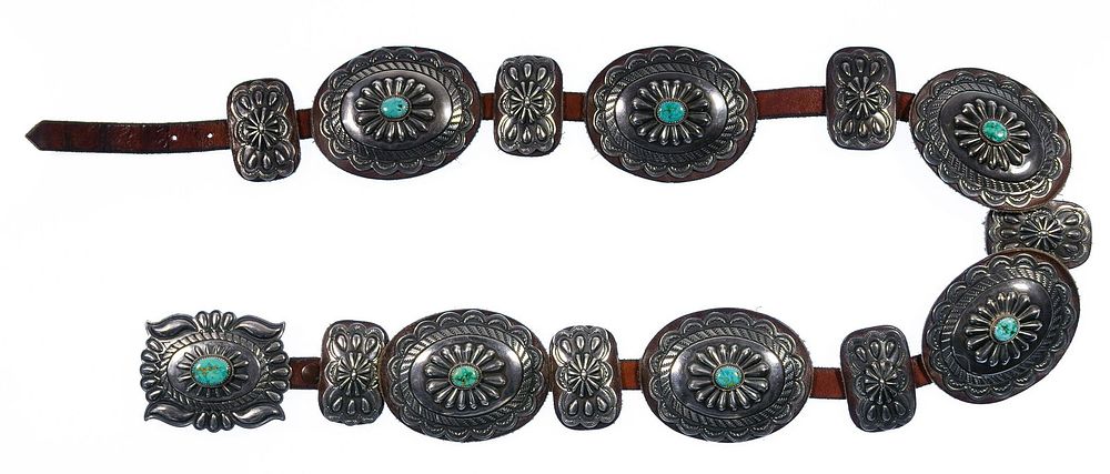Lot 336: Silver and Turquoise Concho Belt and Buckle