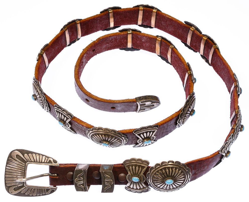 Lot 337: Silver and Turquoise Concho Belt and Buckle