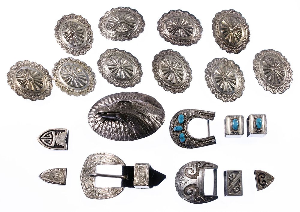 Lot 339: Silver Buckle Set and Concho Assortment
