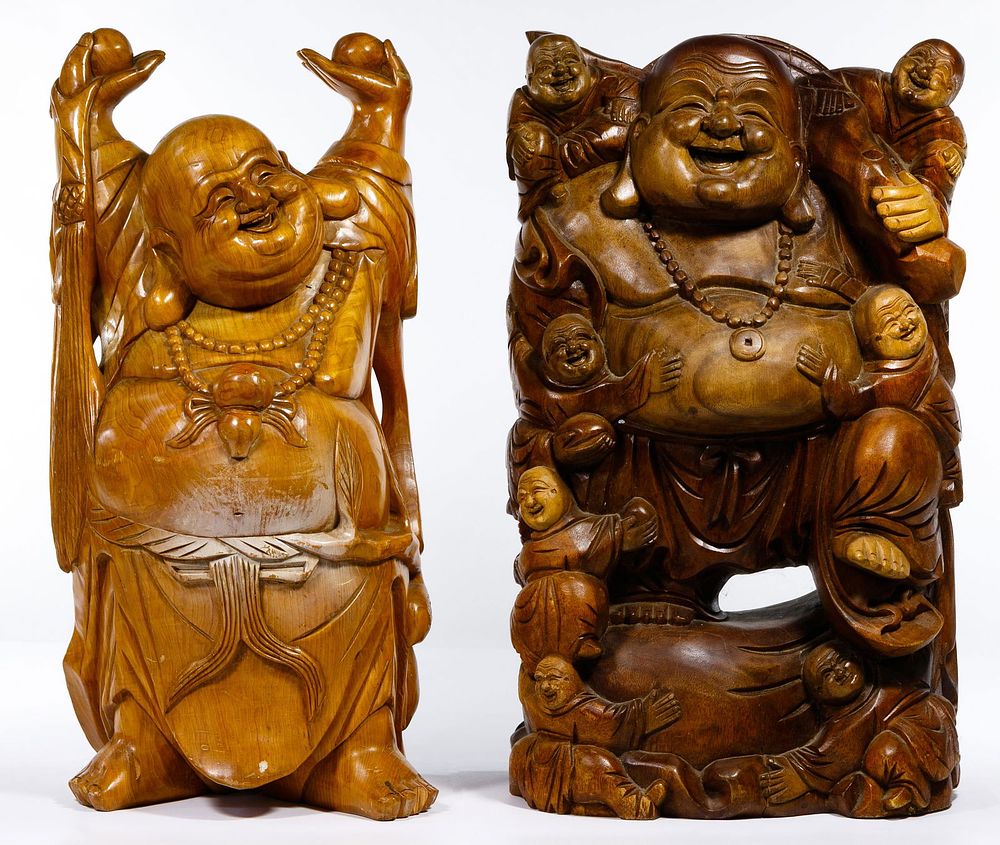 Lot 365: Asian Carved Wood Buddha Statues