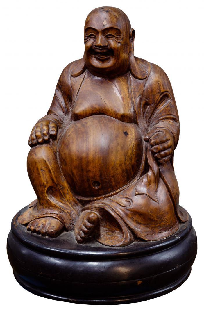 Lot 366: Asian Carved Wood Laughing Buddha
