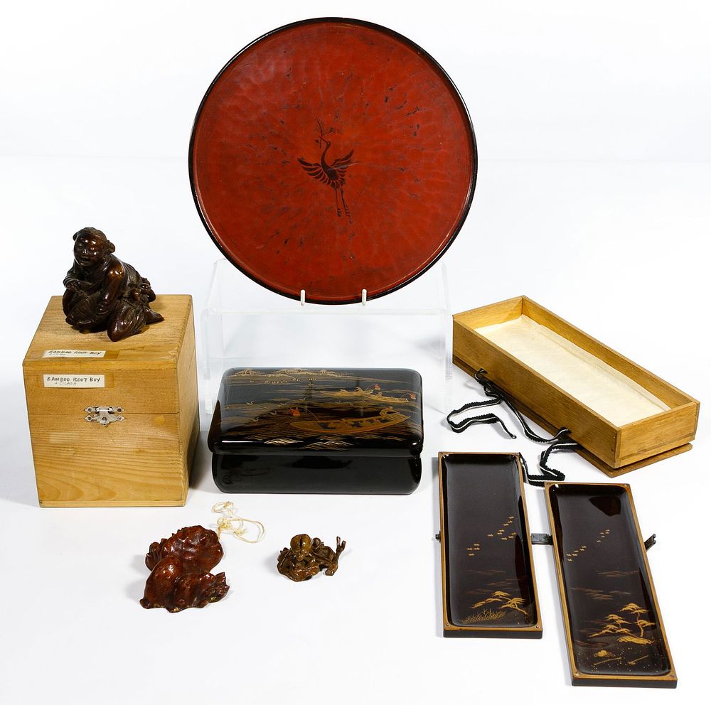 Lot 379: Asian Lacquer and Wood Carving Assortment