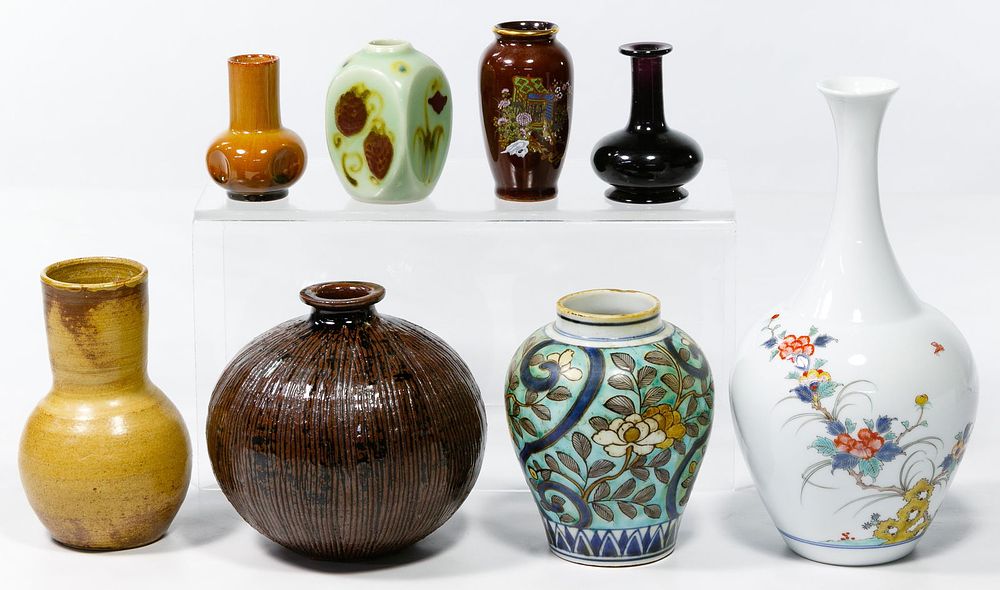 Lot 384: Asian Pottery and Porcelain Vase Assortment