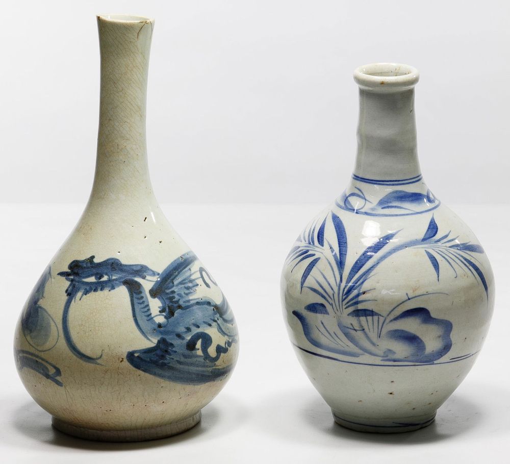 Lot 486: Korean Blue on White Sake Bottles