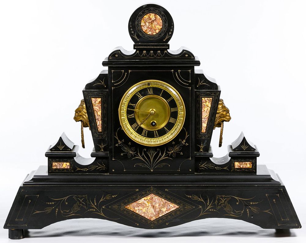 Lot 153: Eastlake Style Black Slate Mantel Clock