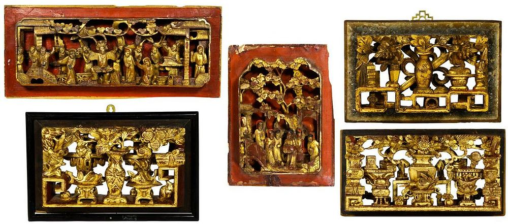 Lot 163: Asian Carved Wood Panel Assortment