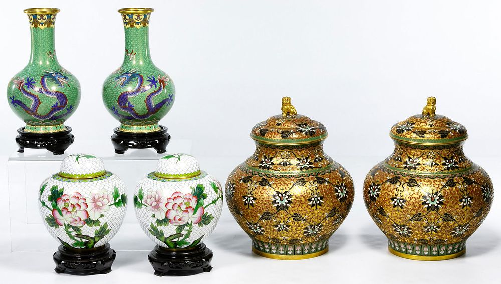 Lot 168: Asian Cloisonne Vase and Ginger Jar Assortment