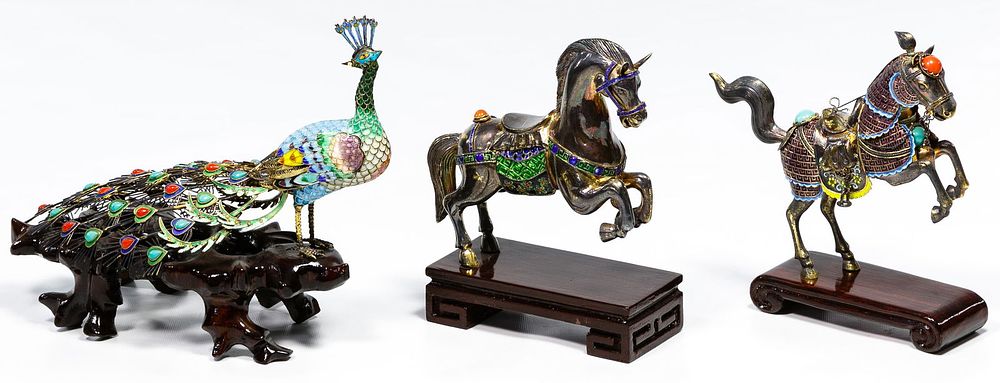 Lot 183: Asian Silver and Cloisonne Animal Assortment