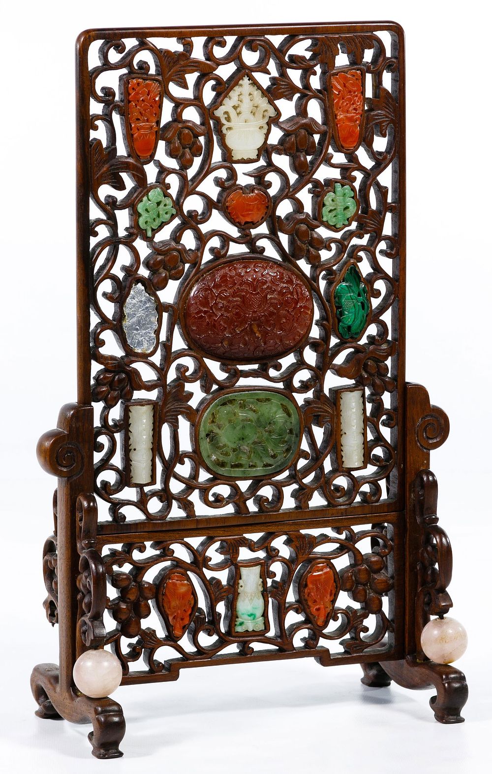 Lot 185: Asian Wood and Hardstone Screen