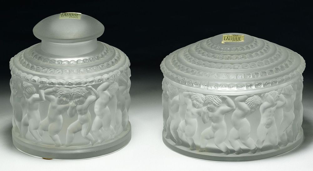 Lot 333: Lalique Crystal 'Les Enfants' Frosted Glass Jars