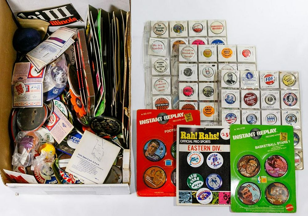 Lot 431: Political, Advertising and Sports Pin Assortment