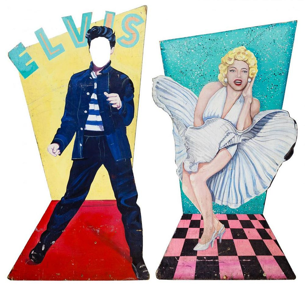 Lot 519: Painted Plywood Elvis and Marilyn Photo Boards