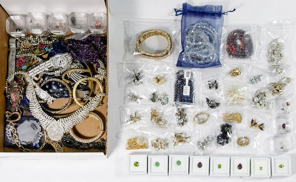 Lot 557: Costume Jewelry, Watch and Gemstone Assortment