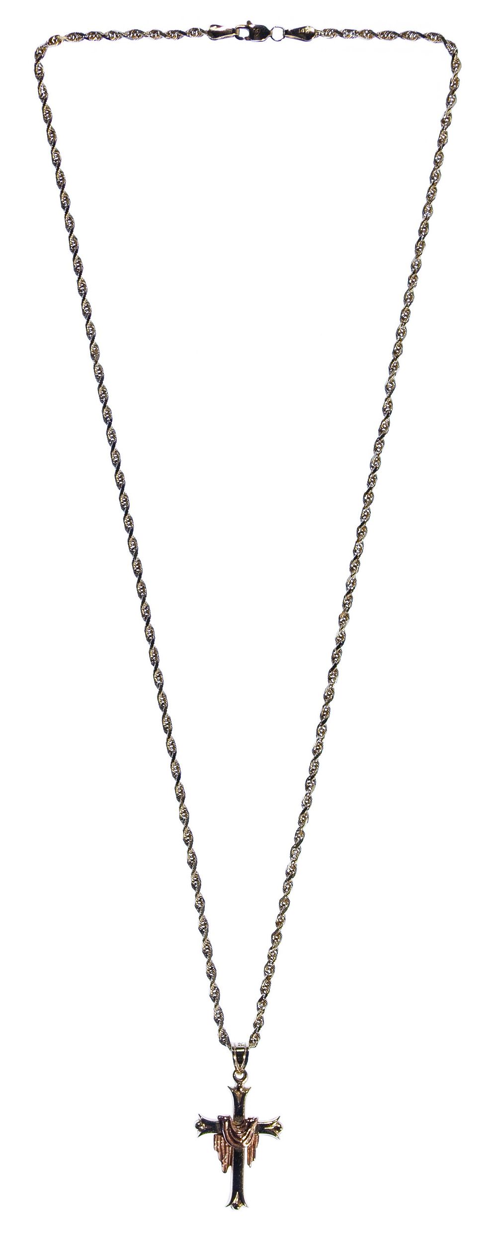 Lot 153: 14k Gold Necklace and Cross Pendant