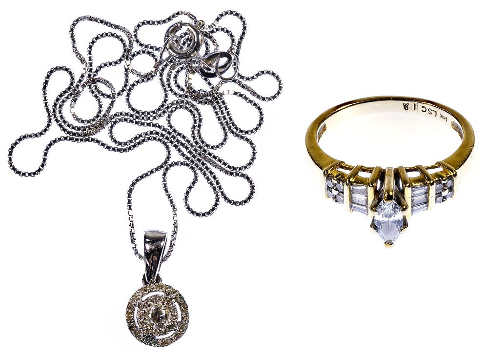 Lot 165: 14k White Gold and Yellow Gold and Diamond Jewelry