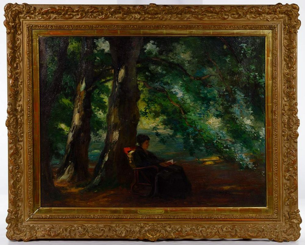 Lot 218: Otto Peters (Austrian, 1858-1908) 'Under the Trees' Oil