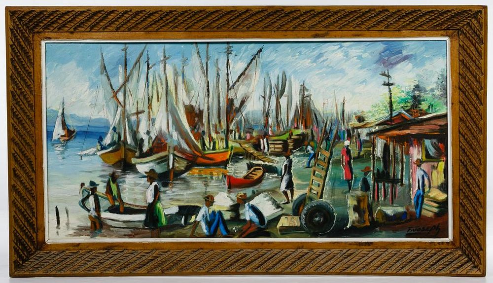 Lot 232: F Joseph (Hatian, 20th Century) Oil on Canvas