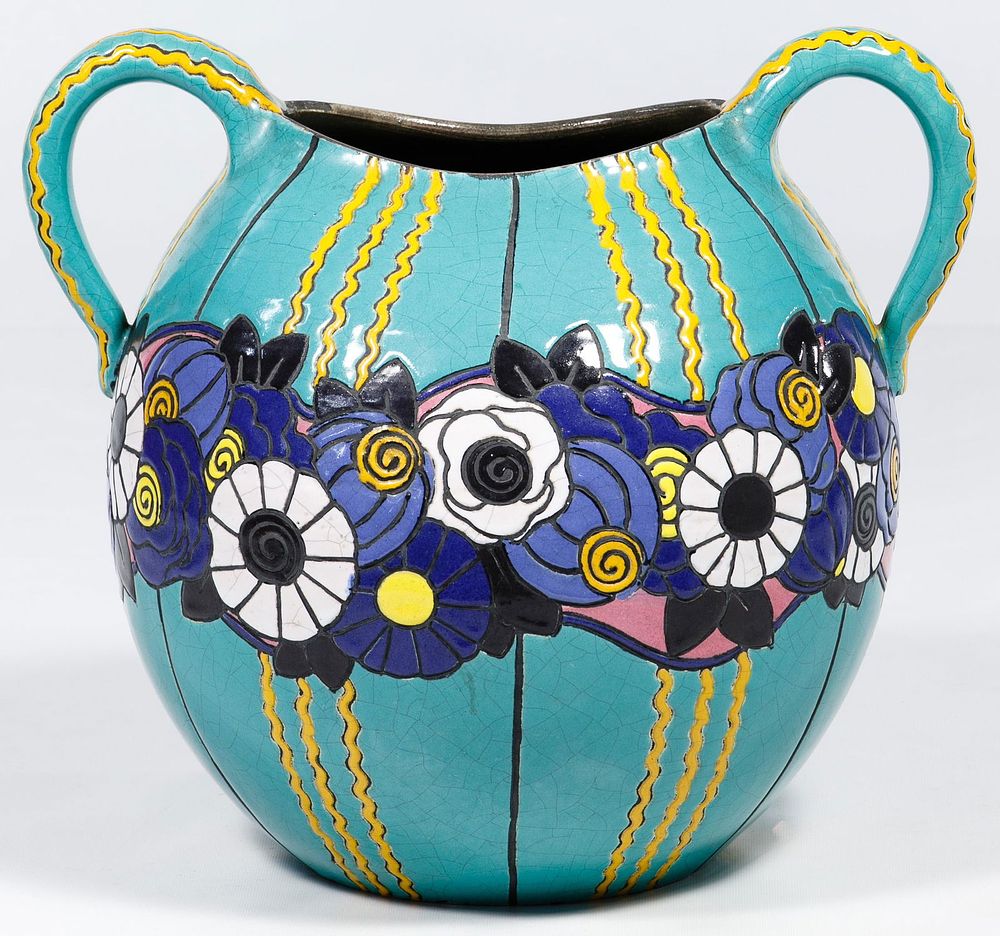 Lot 266: Henri Gandais Pottery Double Handle Vase