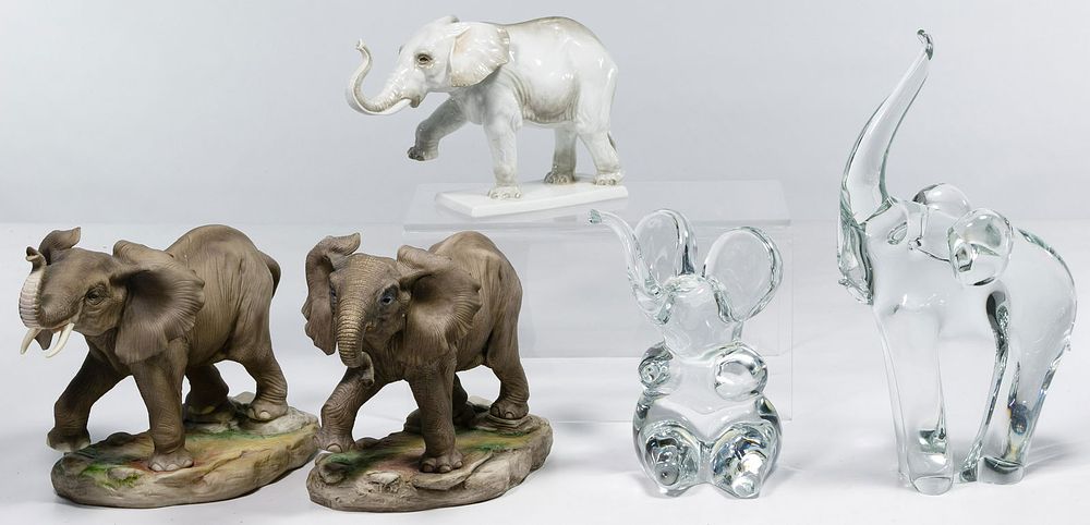Lot 313: Porcelain and Glass Elephant Figurine Assortment