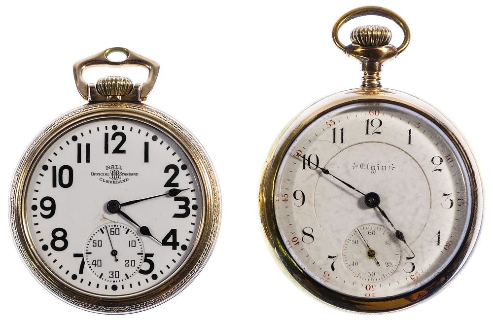 Lot 359: Elgin and Ball Open Face Pocket Watches