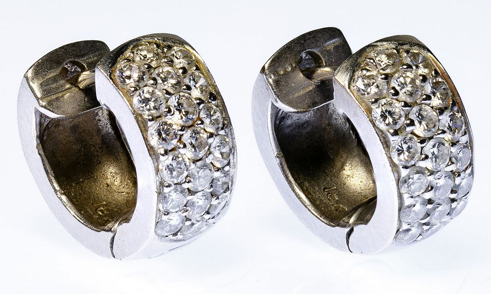 Lot 199: 18k White Gold and Diamond Pierced Earrings