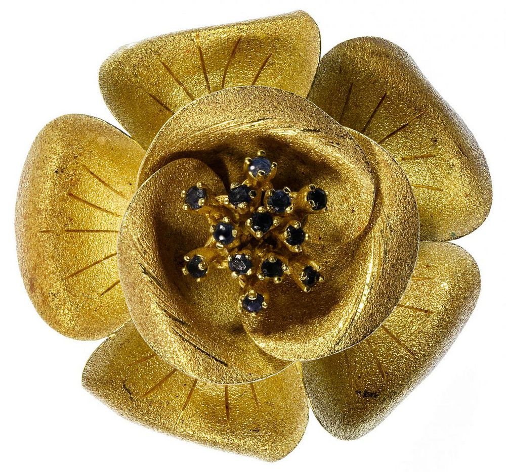 Lot 201: 18k Gold and Sapphire Floral Brooch