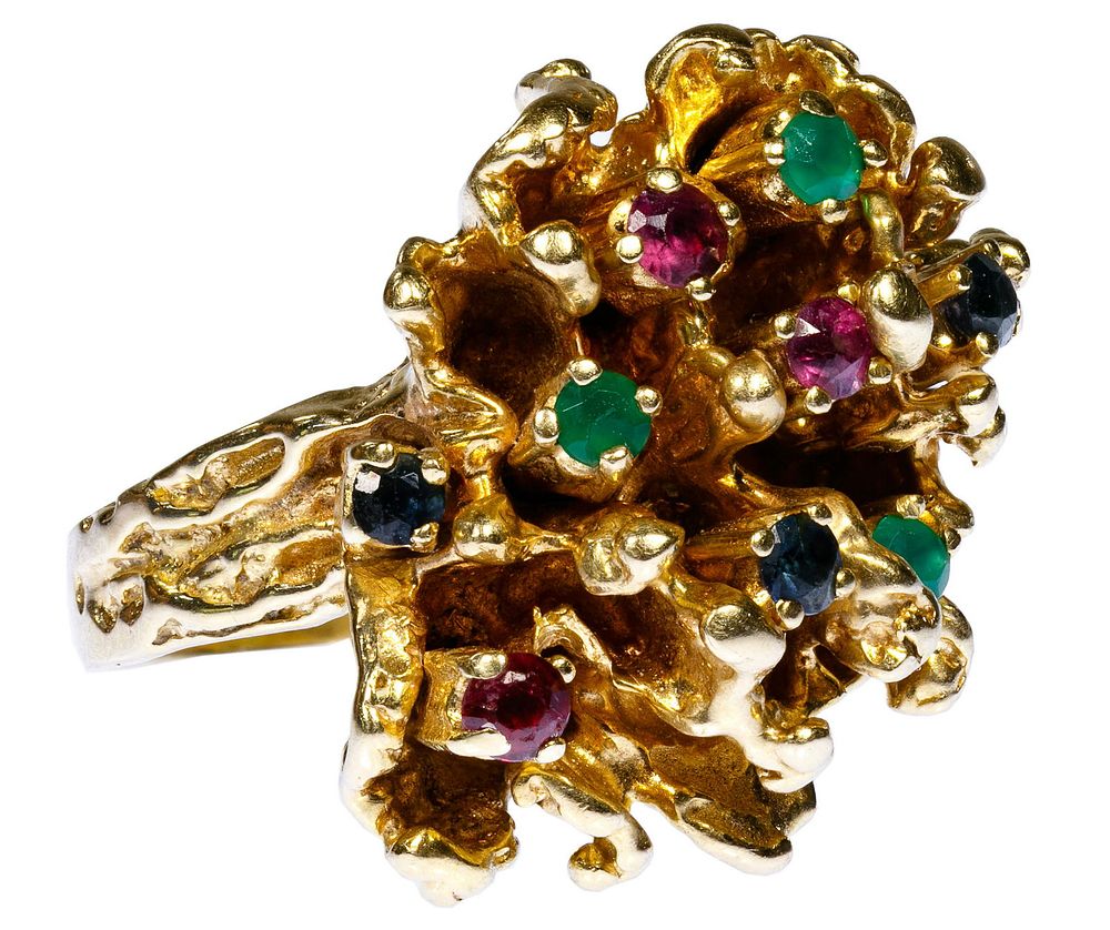 Lot 215: 14k Gold and Gemstone Nugget Ring