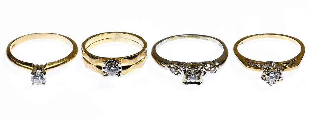 Lot 221: 14k Yellow and White Gold Diamond Ring Assortment