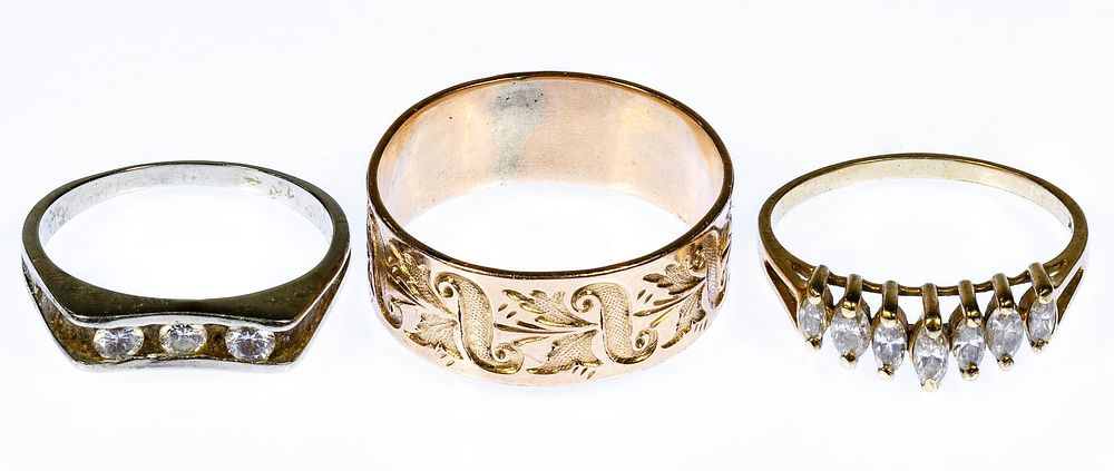 Lot 224: 14k Gold and Diamond Ring Assortment