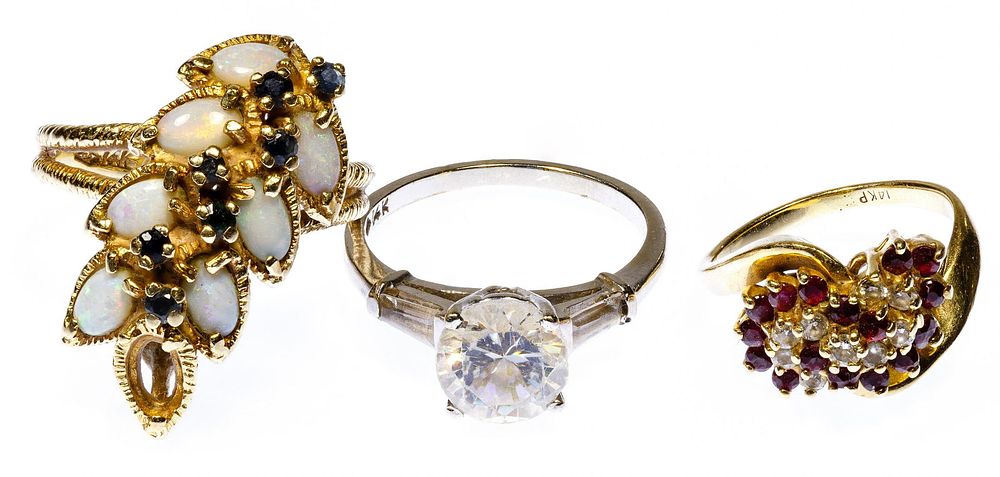 Lot 225: 14k Gold and Gemstone Ring Assortment