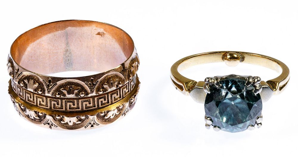 Lot 232: 14k Rose Gold and 14k Gold and Gemstone Rings