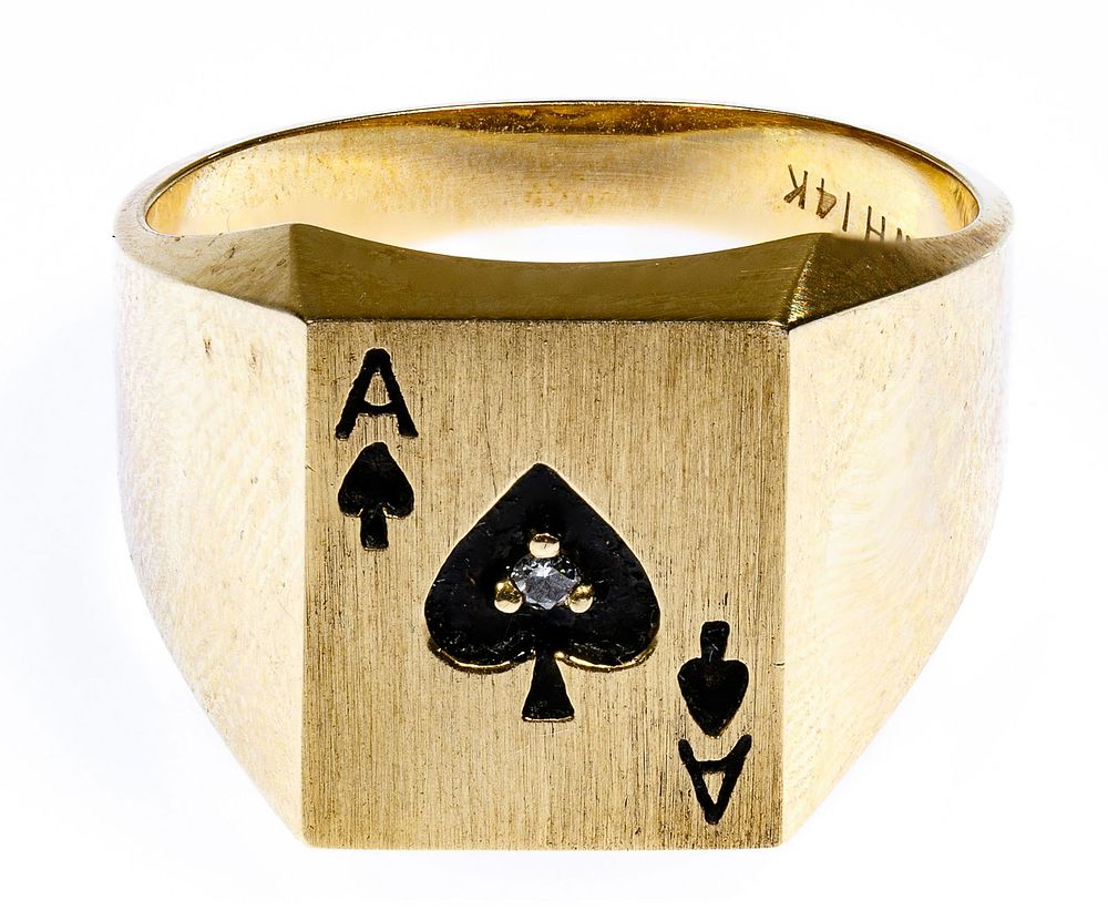 Lot 233: Whitehall 14k Gold and Diamond 'Ace of Spades' Ring