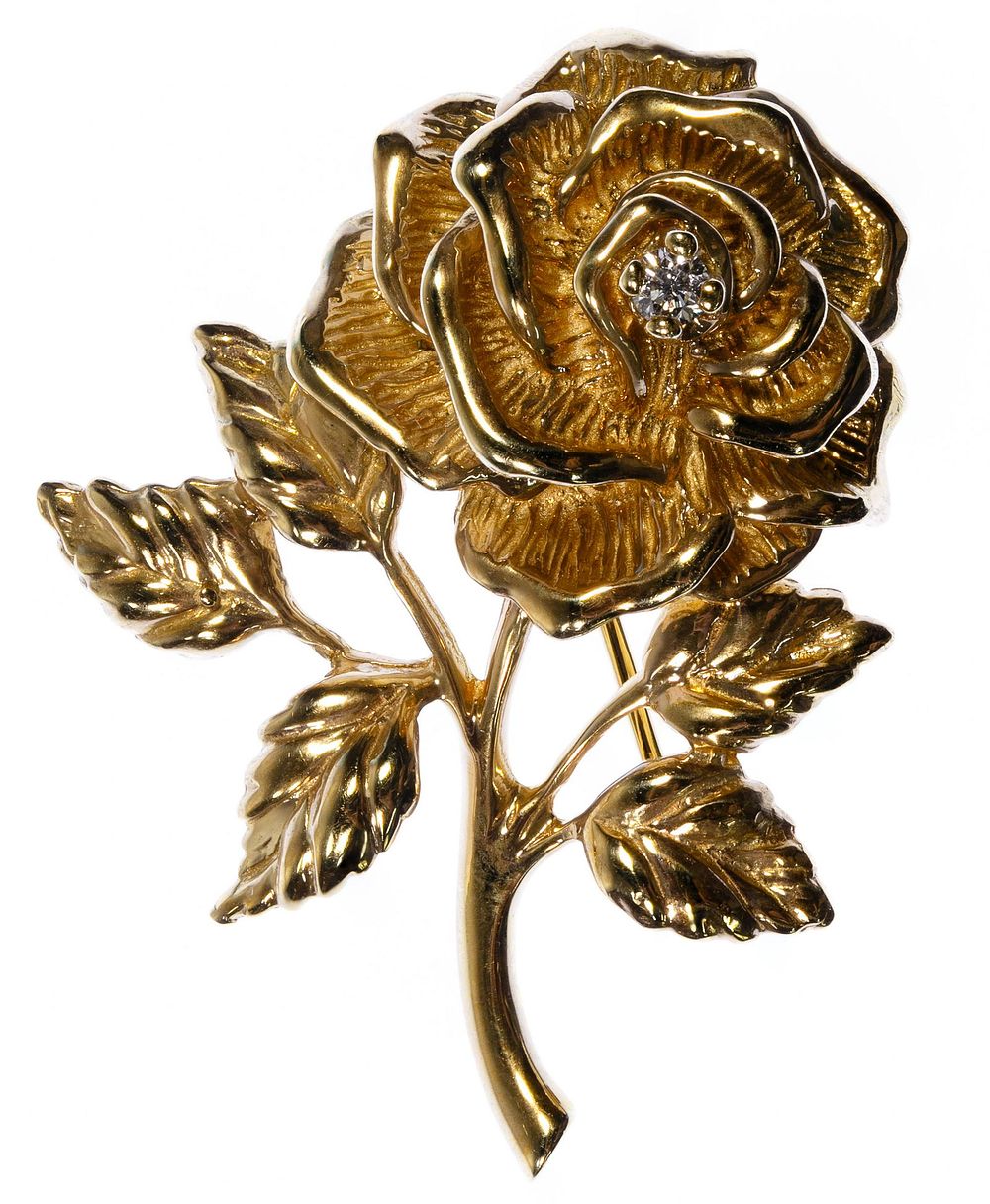 Lot 242: Tiffany & Co 14k Gold and Diamond Rose Pin
