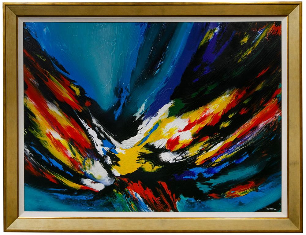 Lot 311: Leonardo Nierman (Mexican, b.1932) Oil on Masonite