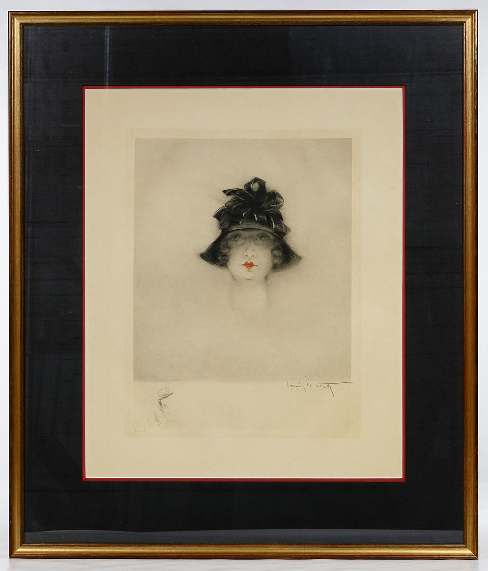 Lot 322: Louis Icart (French, 1888â€“1950) 'Lady with Black Hat'
