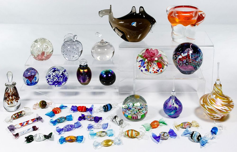 Lot 336: Art Glass Paperweight, Perfume and Candy Assortment