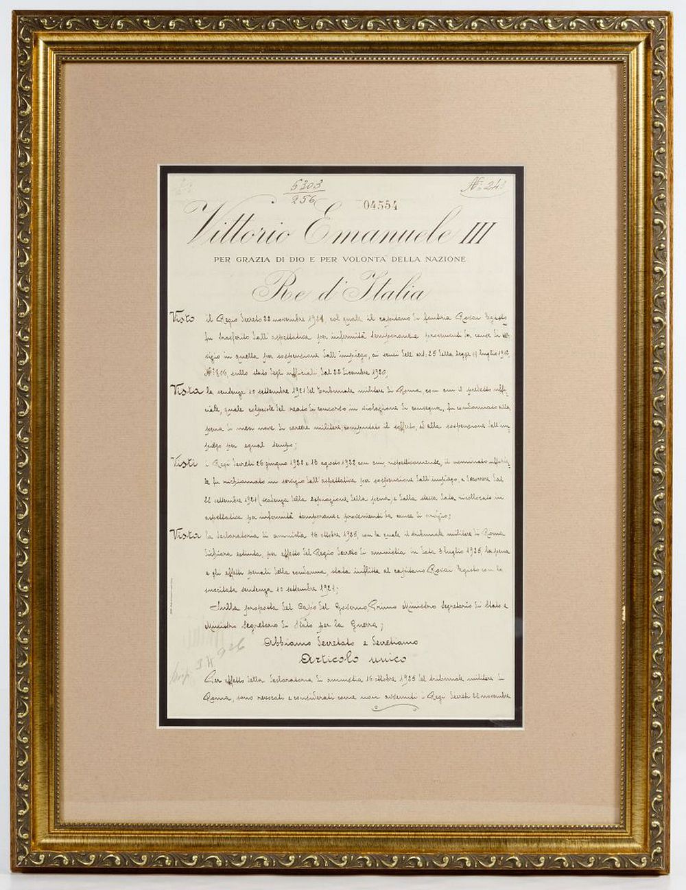 Lot 384: Benito Mussolini and Vittorio Emanuele III Signed